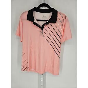 Men's Pink Racer Striped Polyester Blend Short Sleeve Polo Shirt Size M